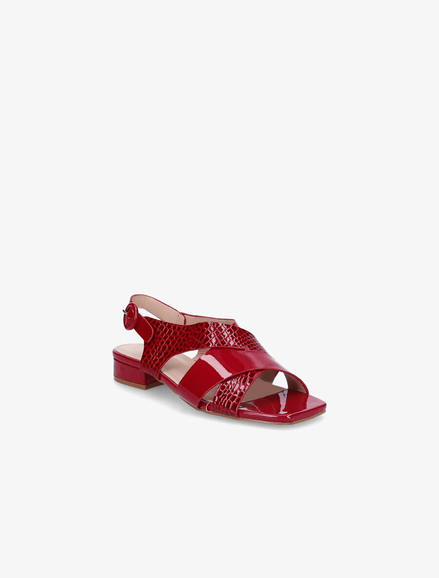 Sandales vernies à ganses entrelacées effet croco - Rouge - 2