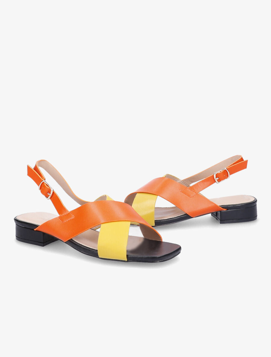 Sandales à ganses croisées et bouts carrés - Orange - 4