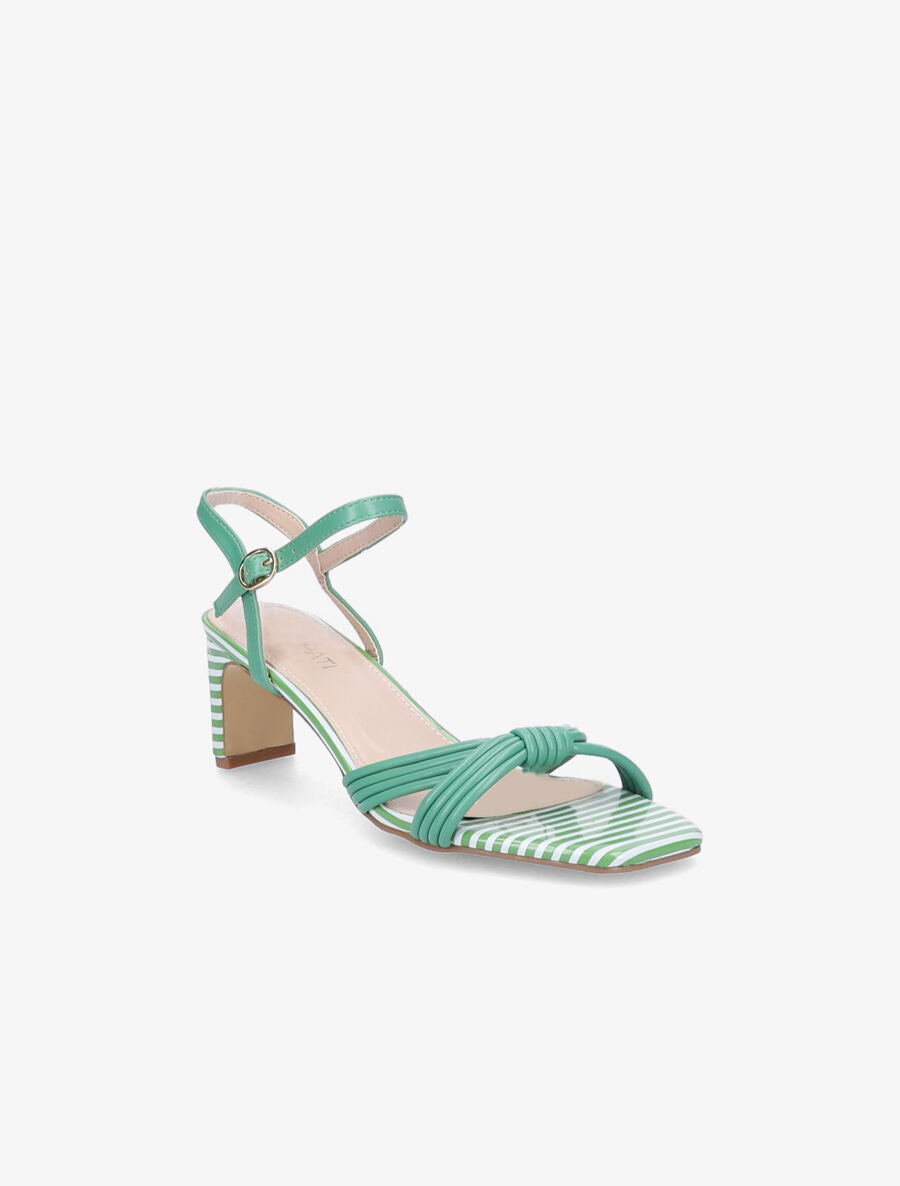 Sandales à talons rayés et ganses style noeud - Vert - 2