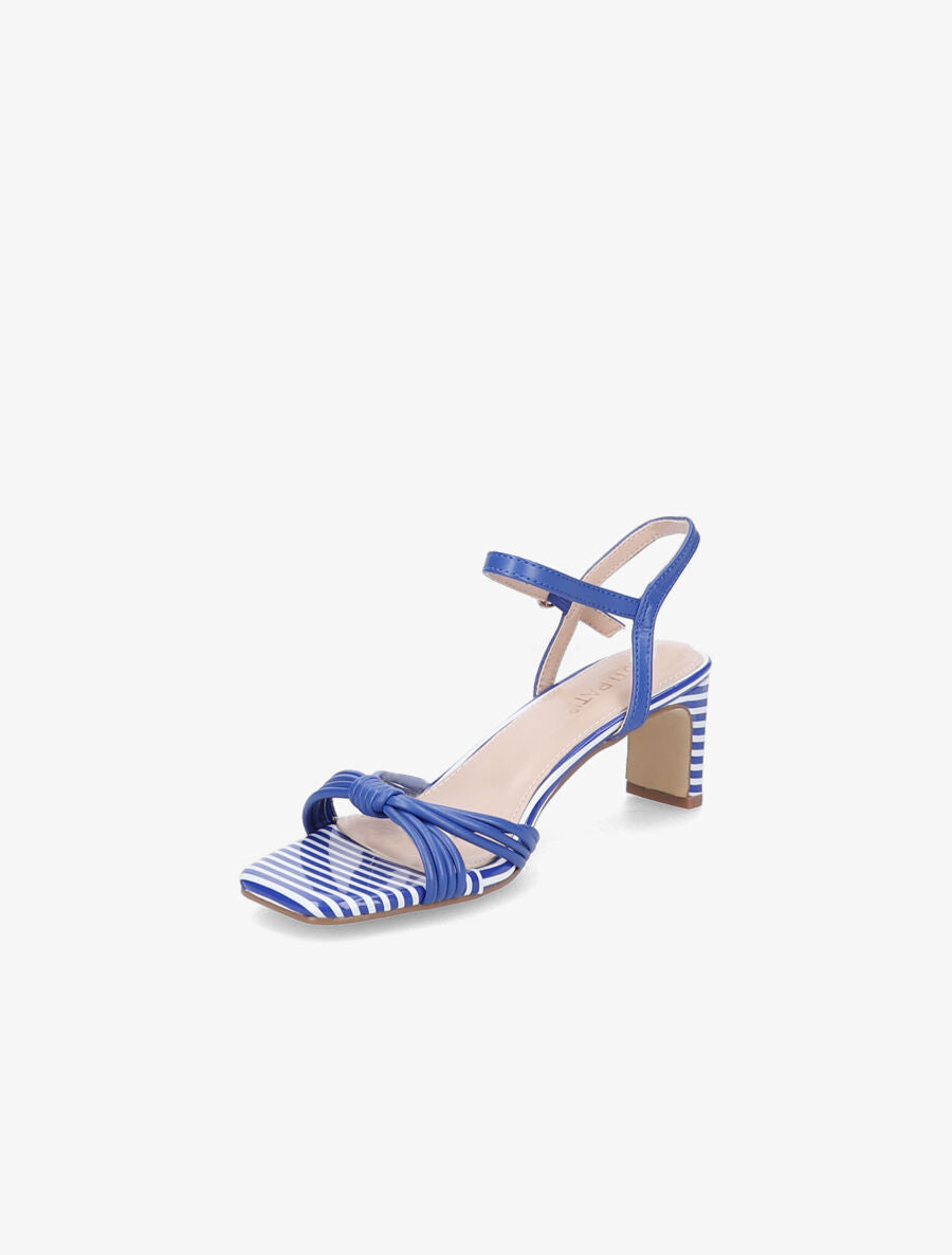 Sandales à talons rayés et ganses style noeud - Bleu - 3