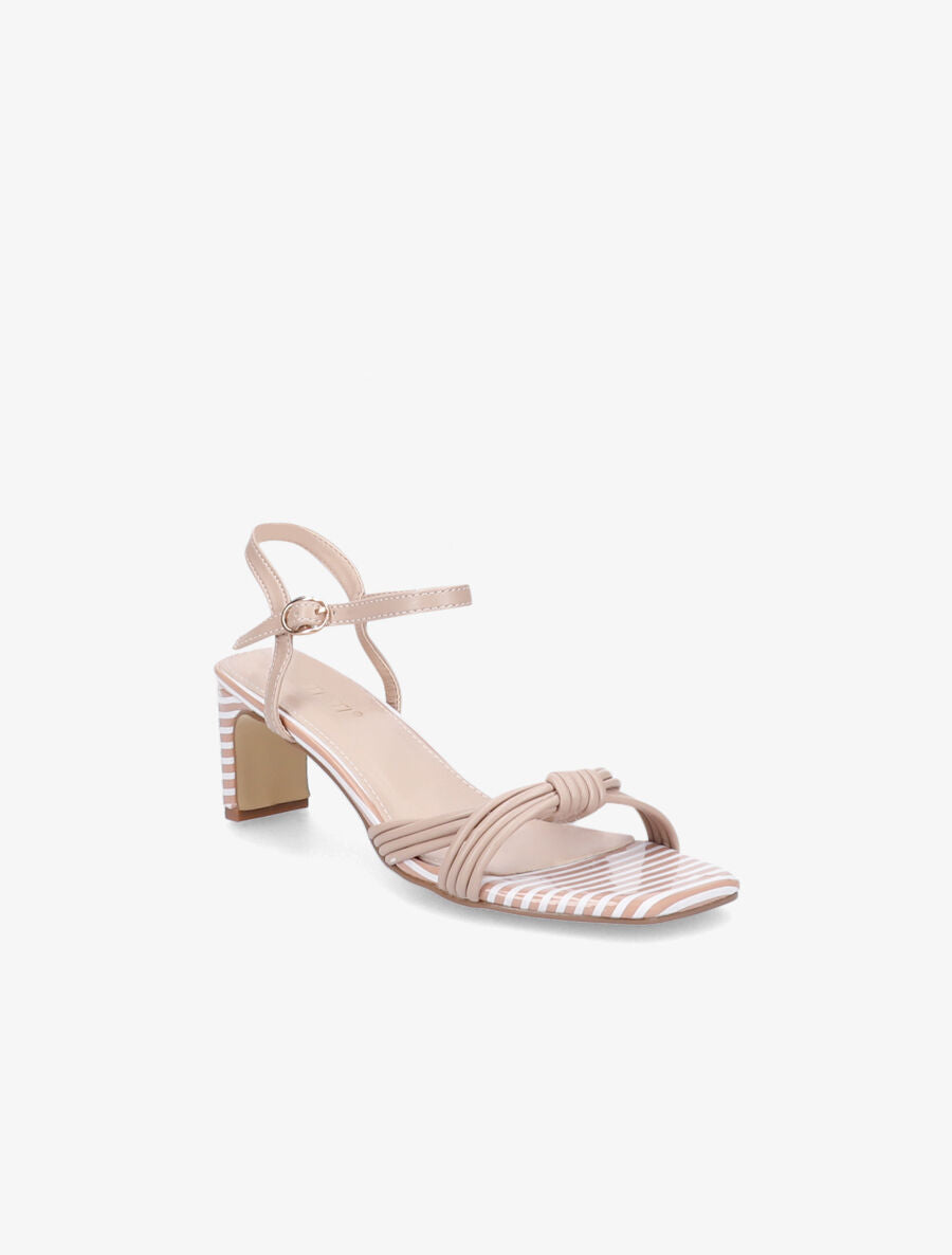 Sandales à talons rayés et ganses style noeud - Beige - 2