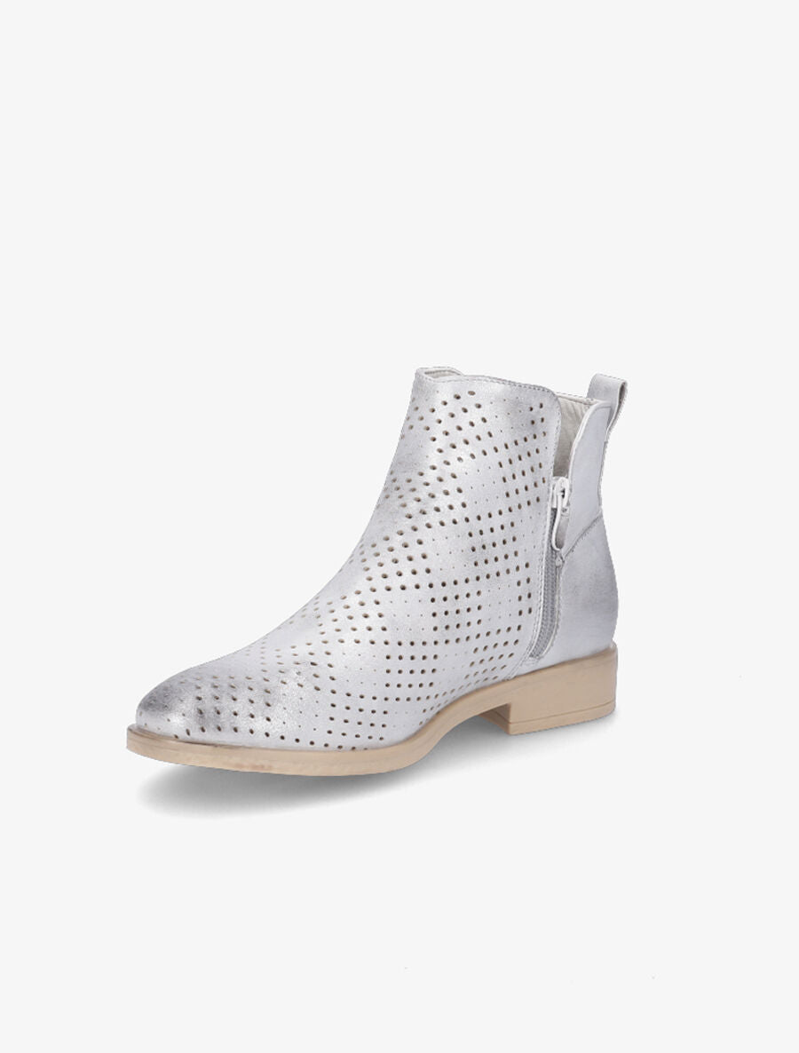 Bottines en simili perforé et chevilles fendues - Gris clair/argent - 3