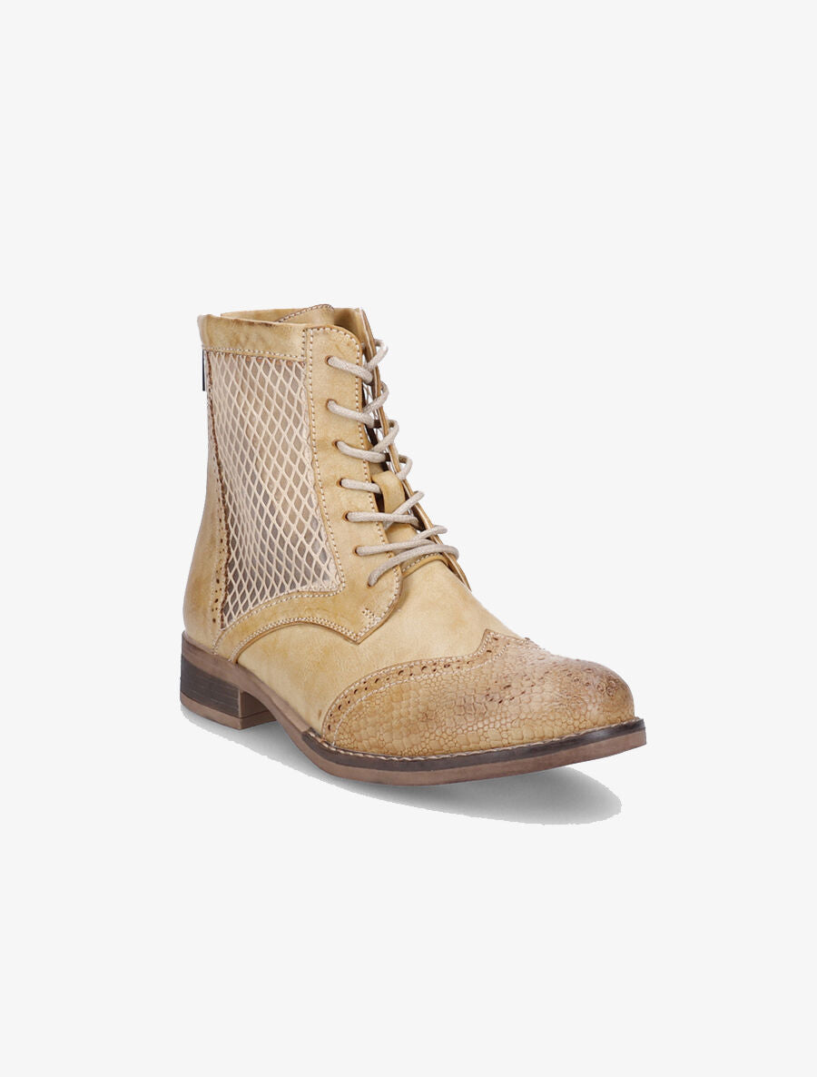Bottines lacées à bouts effet python - Moutarde - 2
