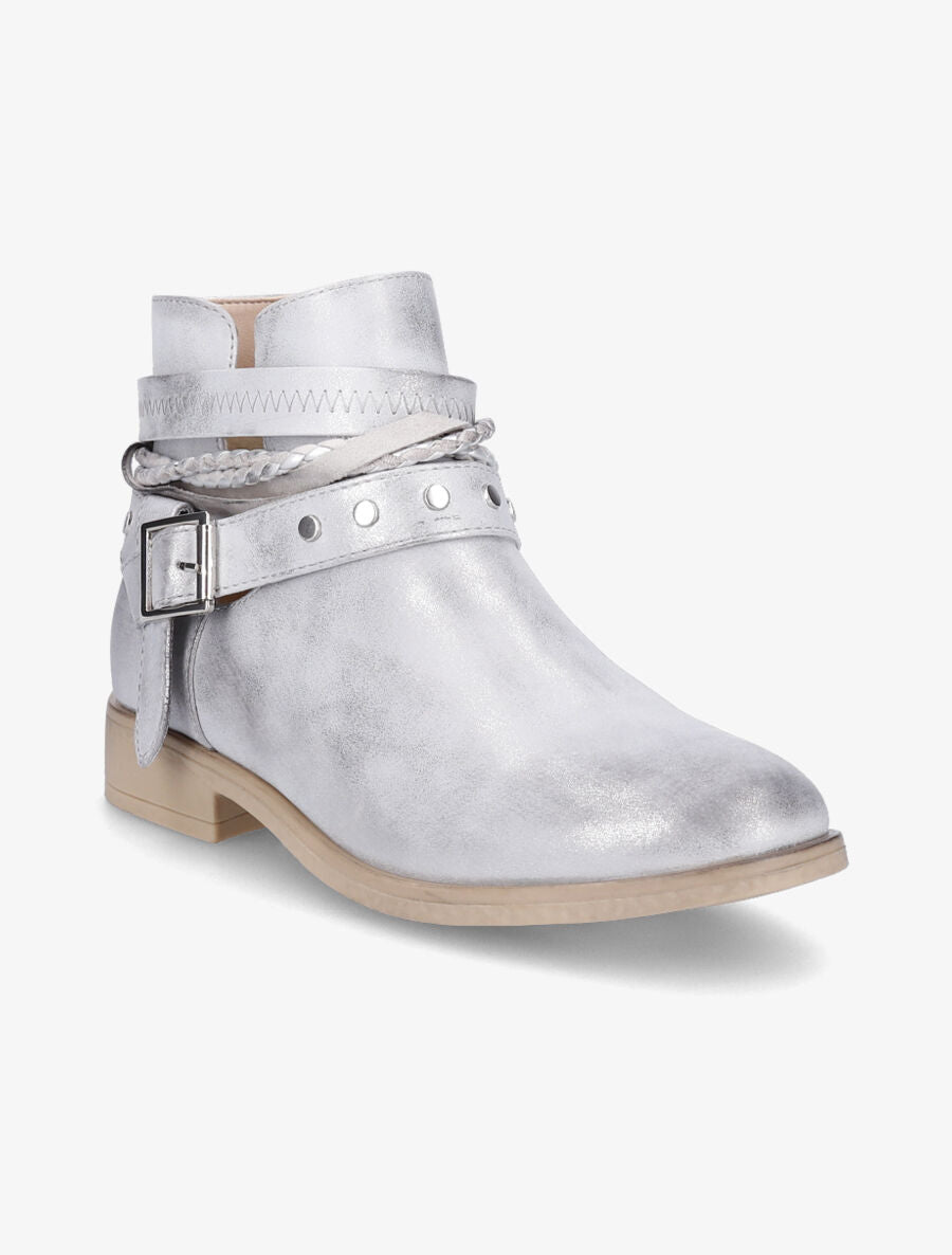 Bottines à lanières cloutées et liens - Gris clair/argent - 2