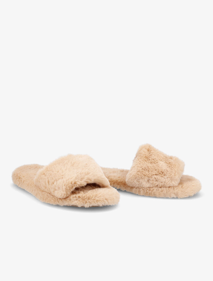Claquettes en fourrure synthétique - Camel - 4