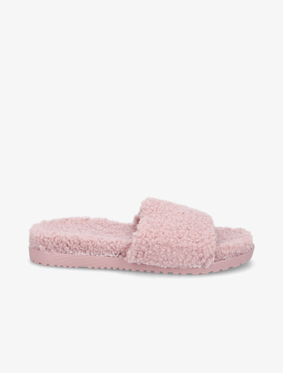 Claquettes effet laine bouclée - Rose - 1