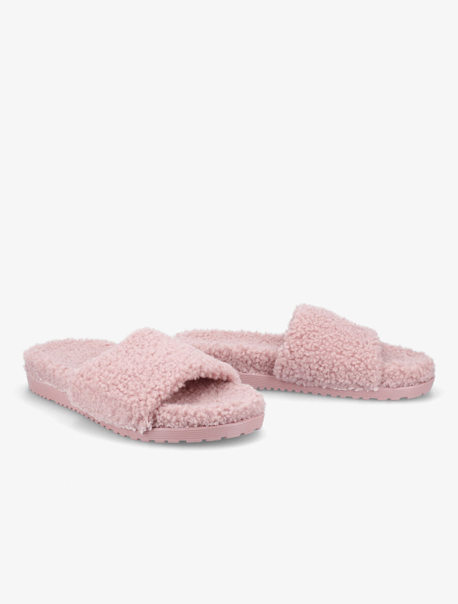 Claquettes effet laine bouclée - Rose - 4