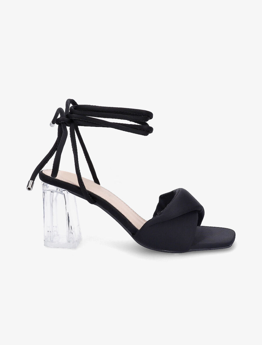 Sandales à talons transparents et liens - Noir - 1