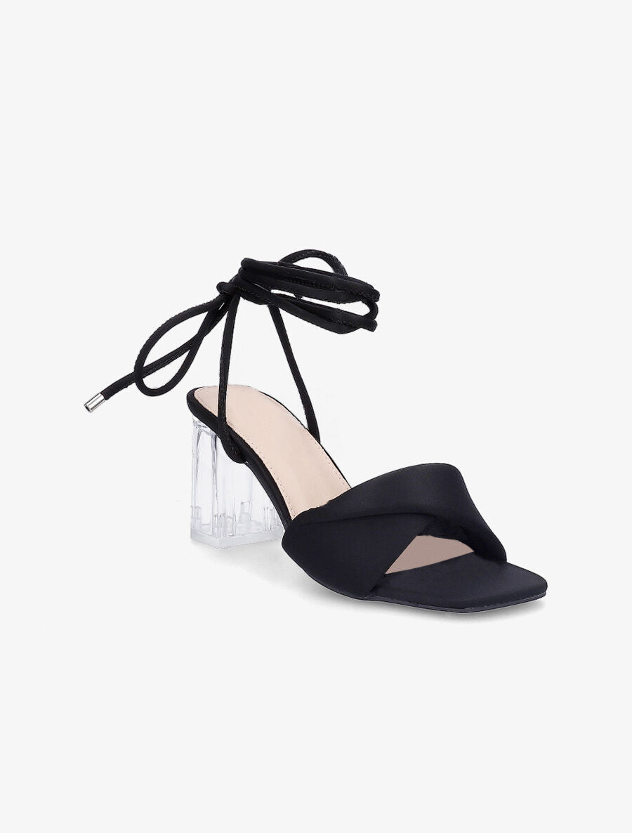 Sandales à talons transparents et liens - Noir - 2