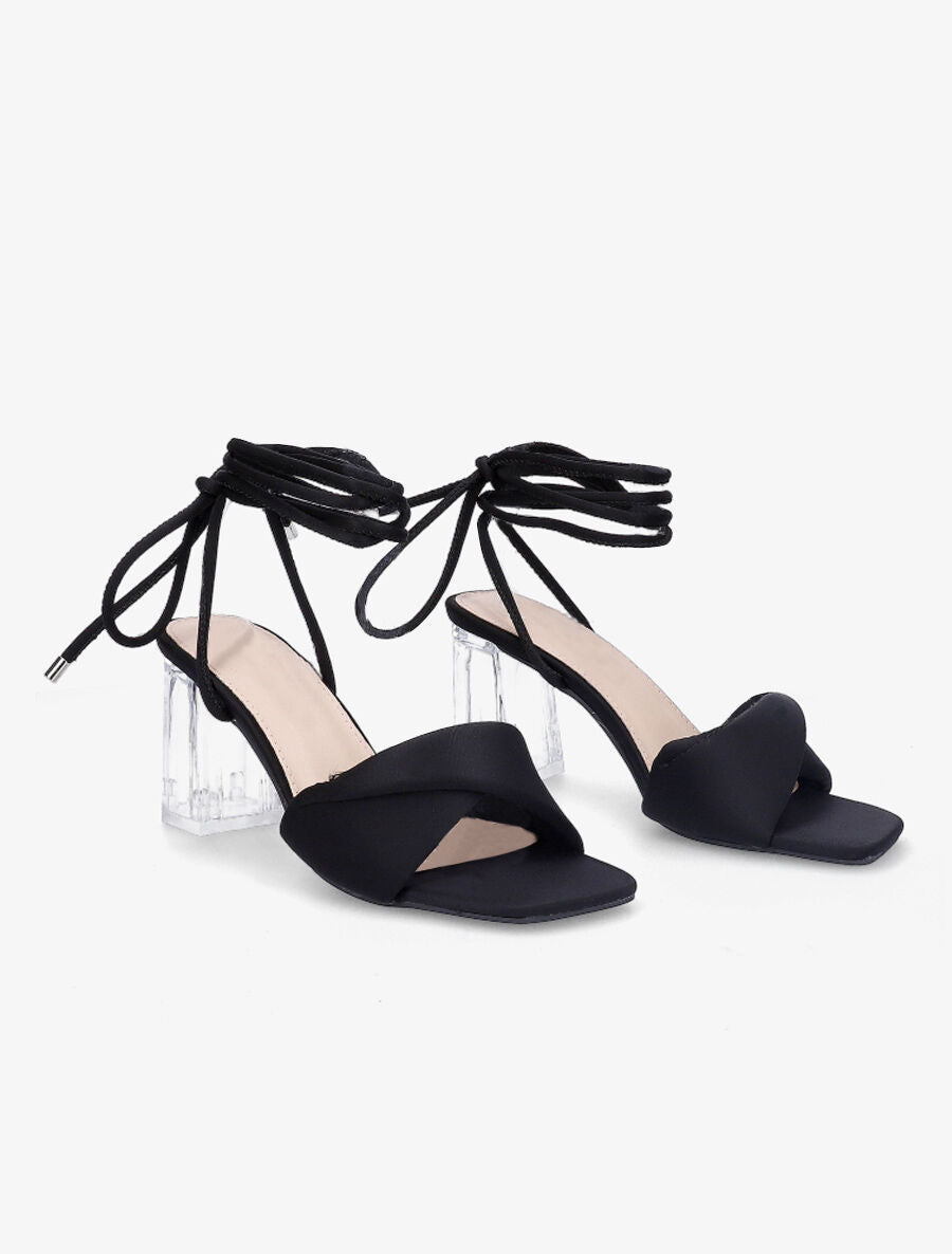 Sandales à talons transparents et liens - Noir - 4