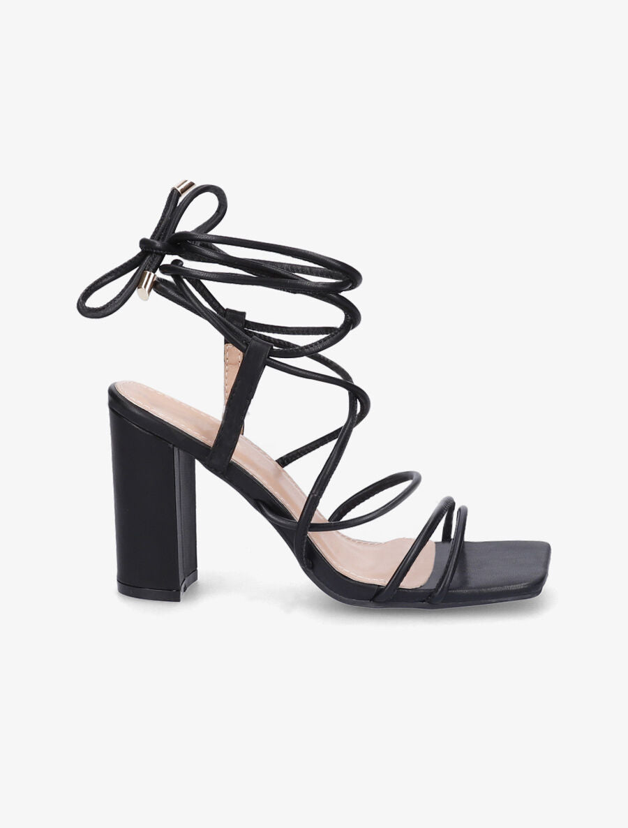 Sandales à talons et lacets - Noir - 5