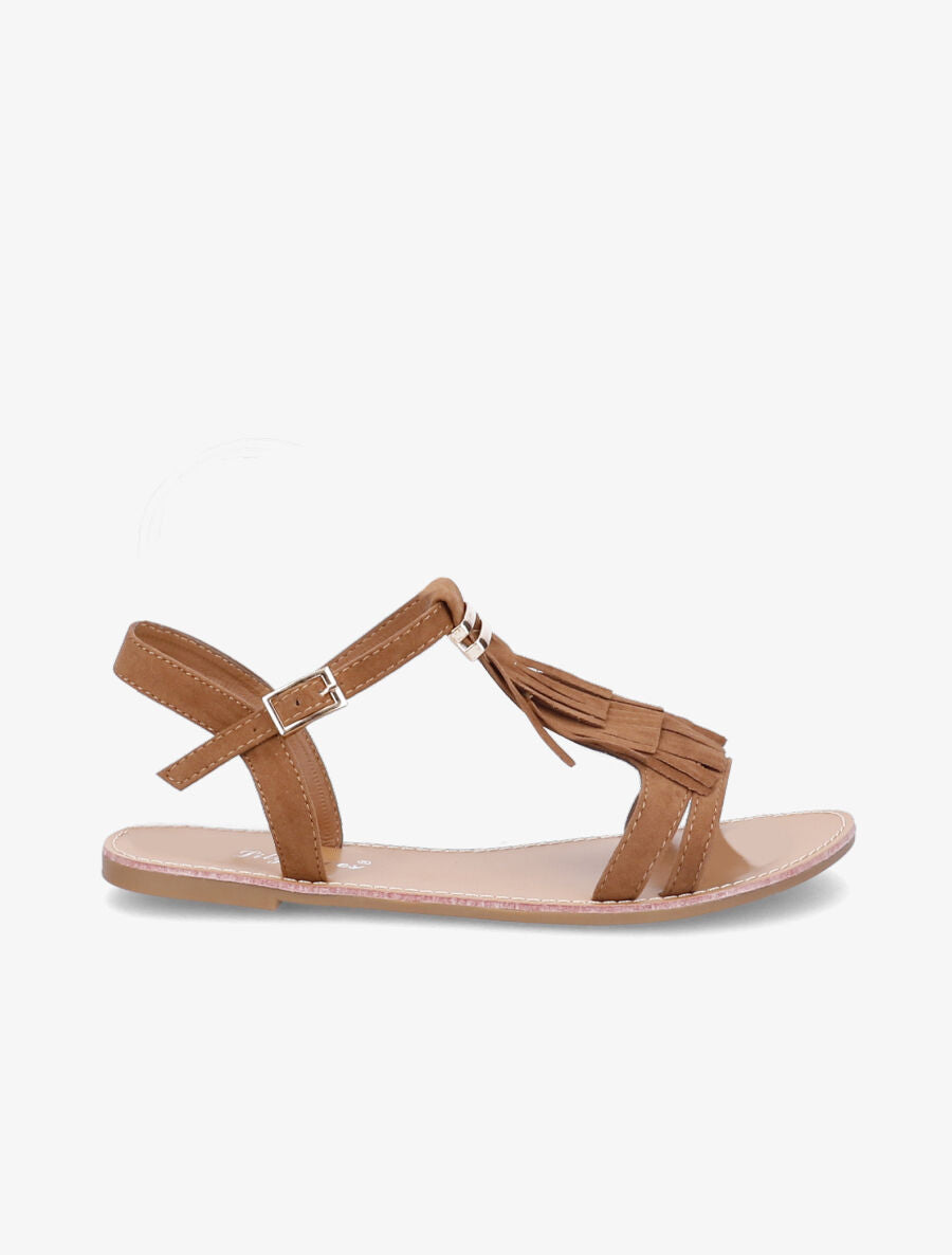 Nu-pieds frangés à boucle dorée - Camel - 2