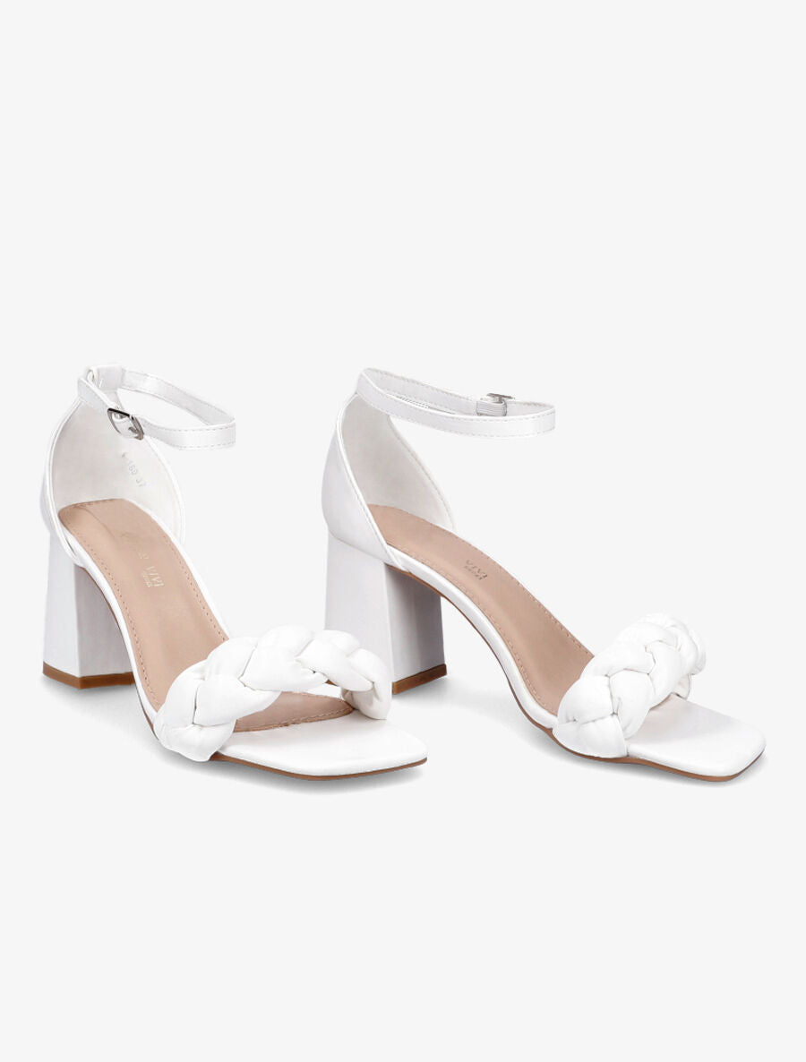 Sandales à talons et ganses tressées - Blanc - 4