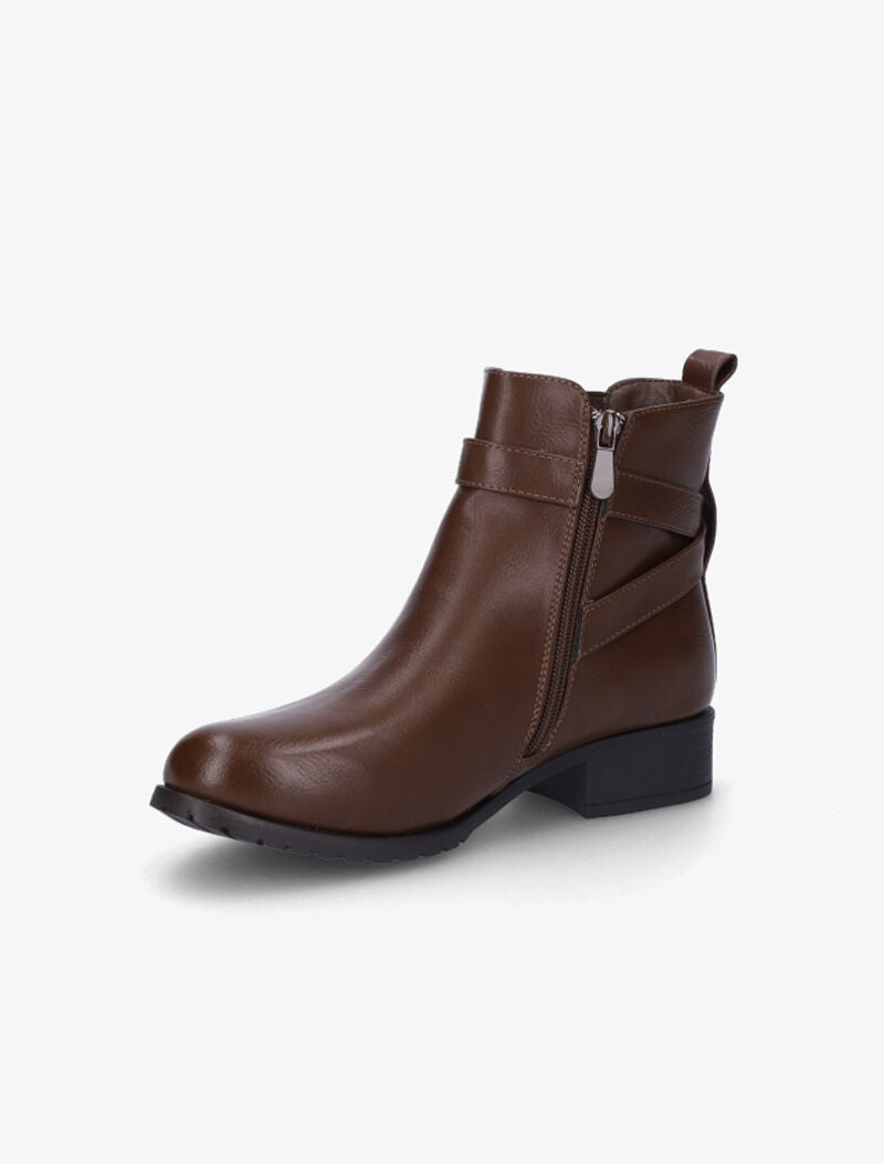 Bottines à bride et boucle stylisée - Marron - 4