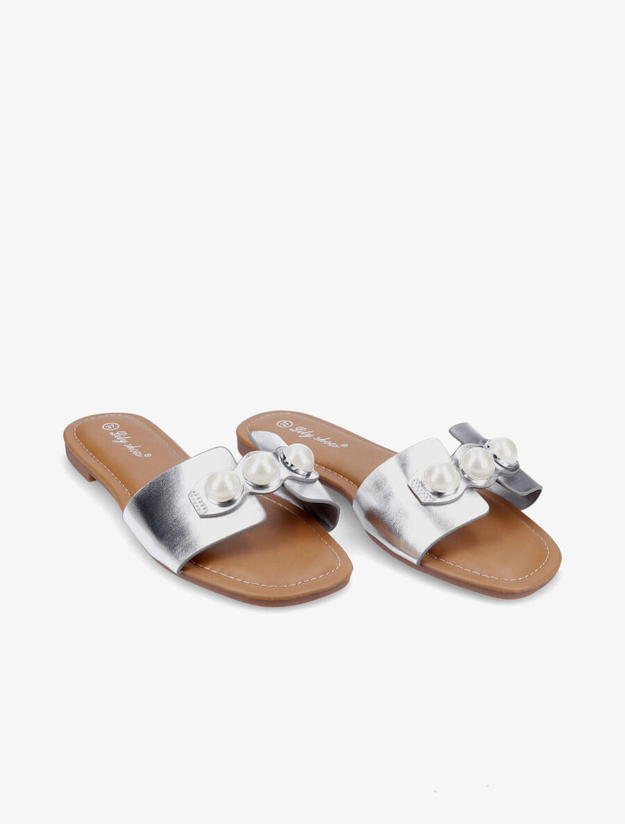 Mules stylisées à perles - Argent - 4
