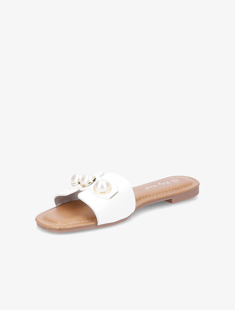 Mules stylisées à perles - Blanc - 3