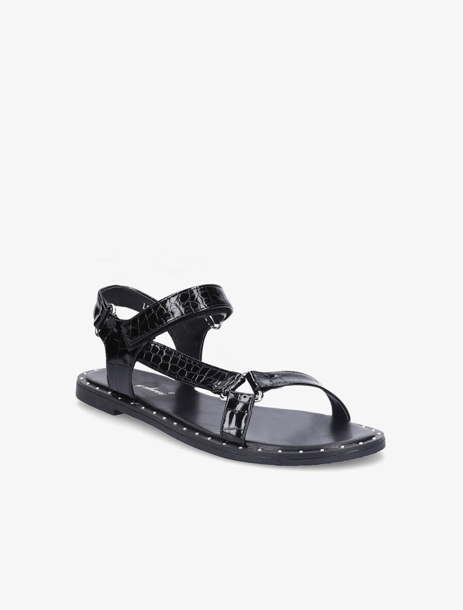 Nu-pieds à sangles effet croco - Noir - 2