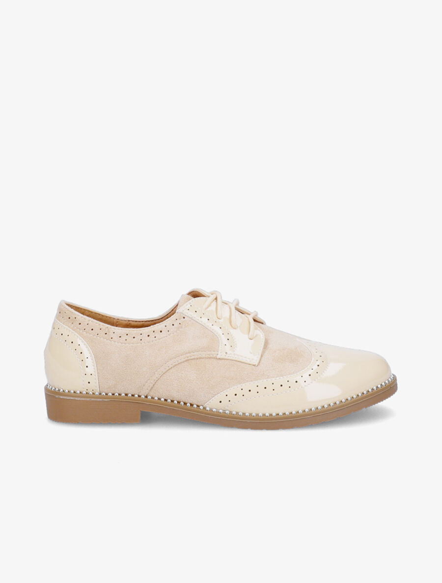 Derbies bimatière à bords cloutés - Beige - 1