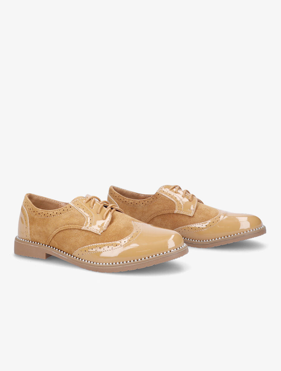 Derbies bimatière à bords cloutés - Camel - 4