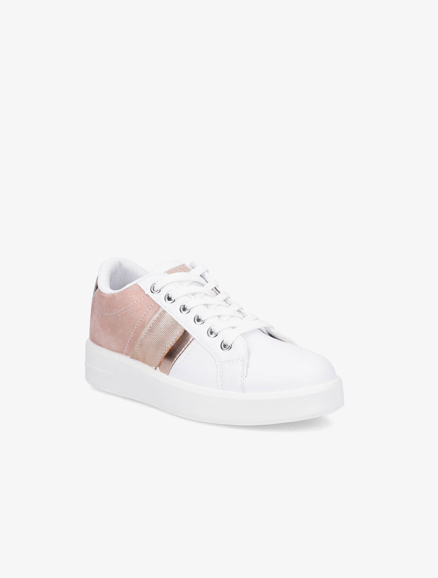 Sneakers bimatière et à bande irisée - Blanc/rose poudré - 2