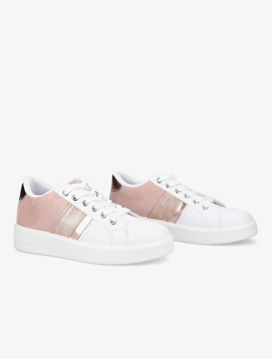 Sneakers bimatière et à bande irisée - Blanc/rose poudré - 4
