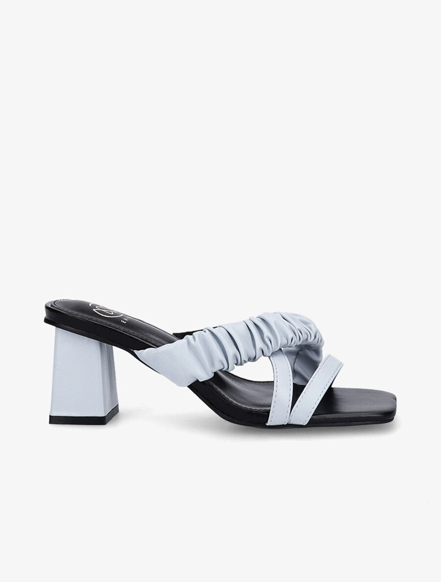 Mules à talon carré et brides stylisées - Bleu ciel - 1