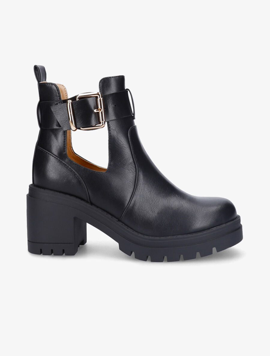 Bottines ajourées à talon épais - Noir - 1