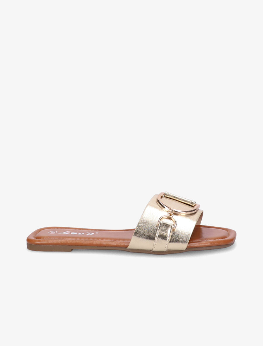 Mules plates à boucles stylisées - Or - 1