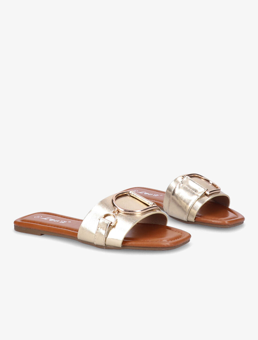 Mules plates à boucles stylisées - Or - 4