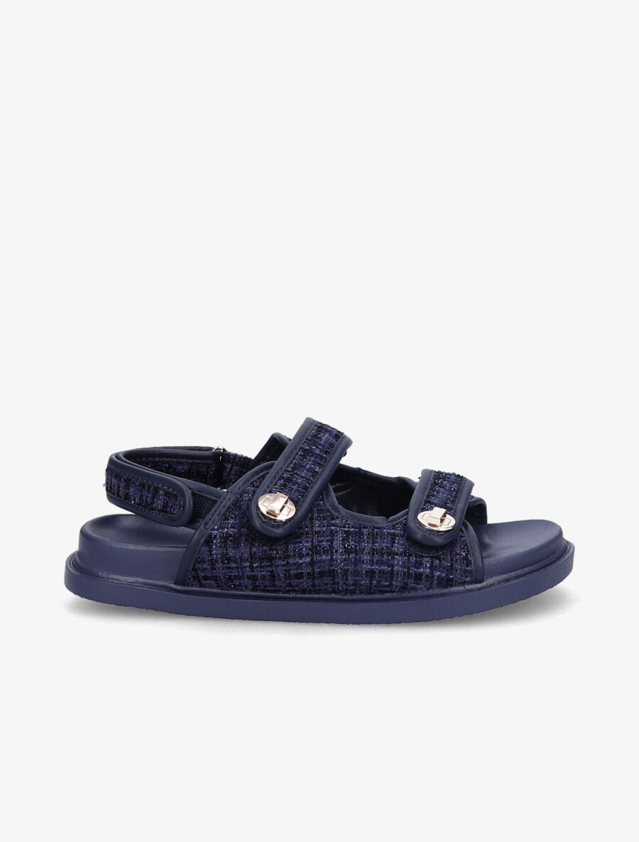 Sandales scratchs en tweed irisé - Marine - 1