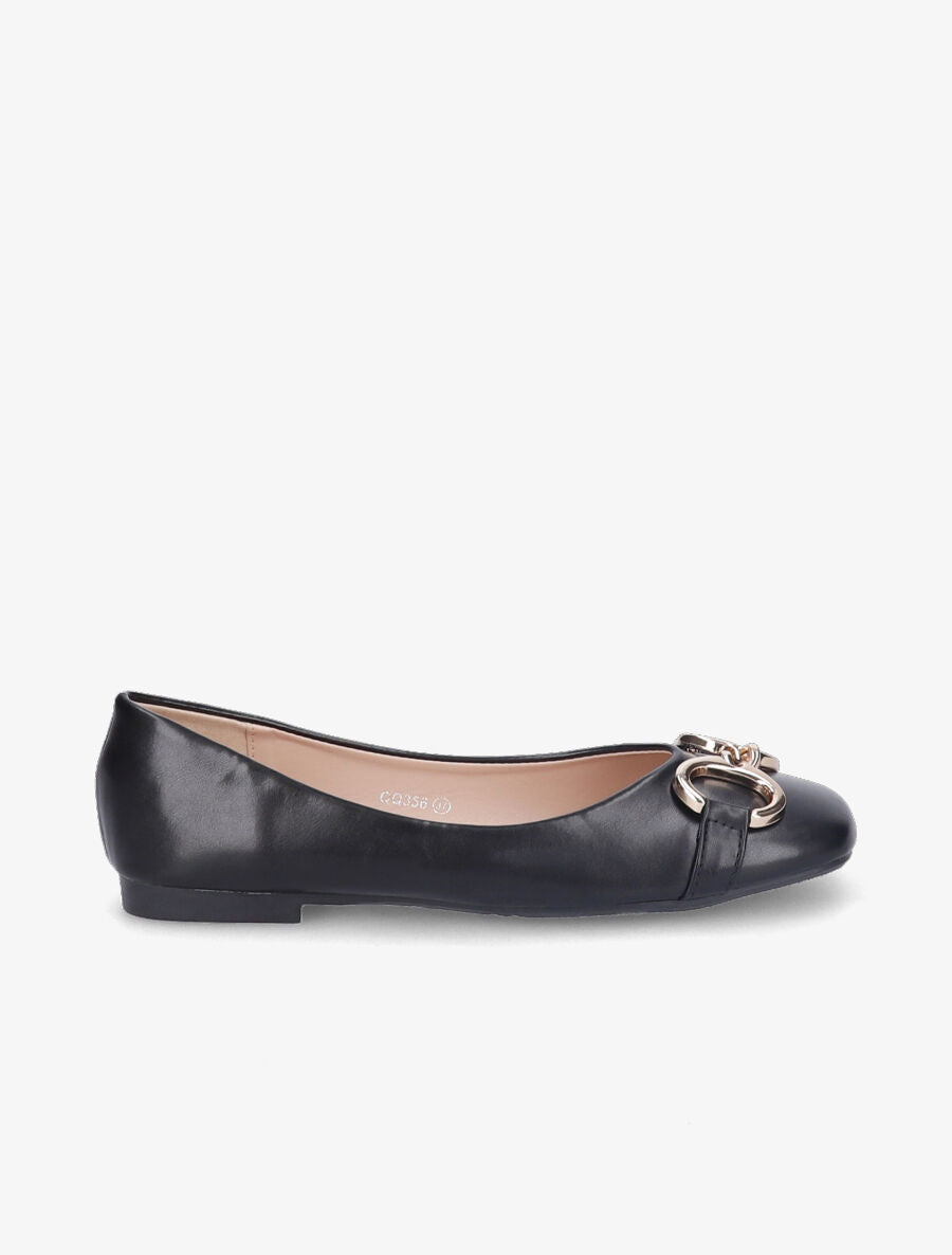 Ballerines en simili à détail boucles métalliques - Noir - 1