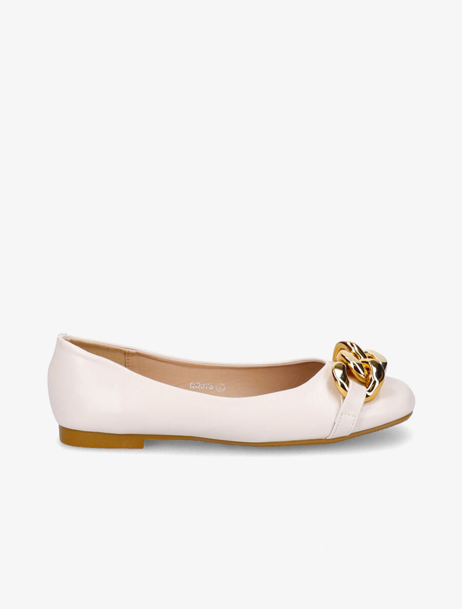 Ballerines en simili à détail chaines - Beige - 1