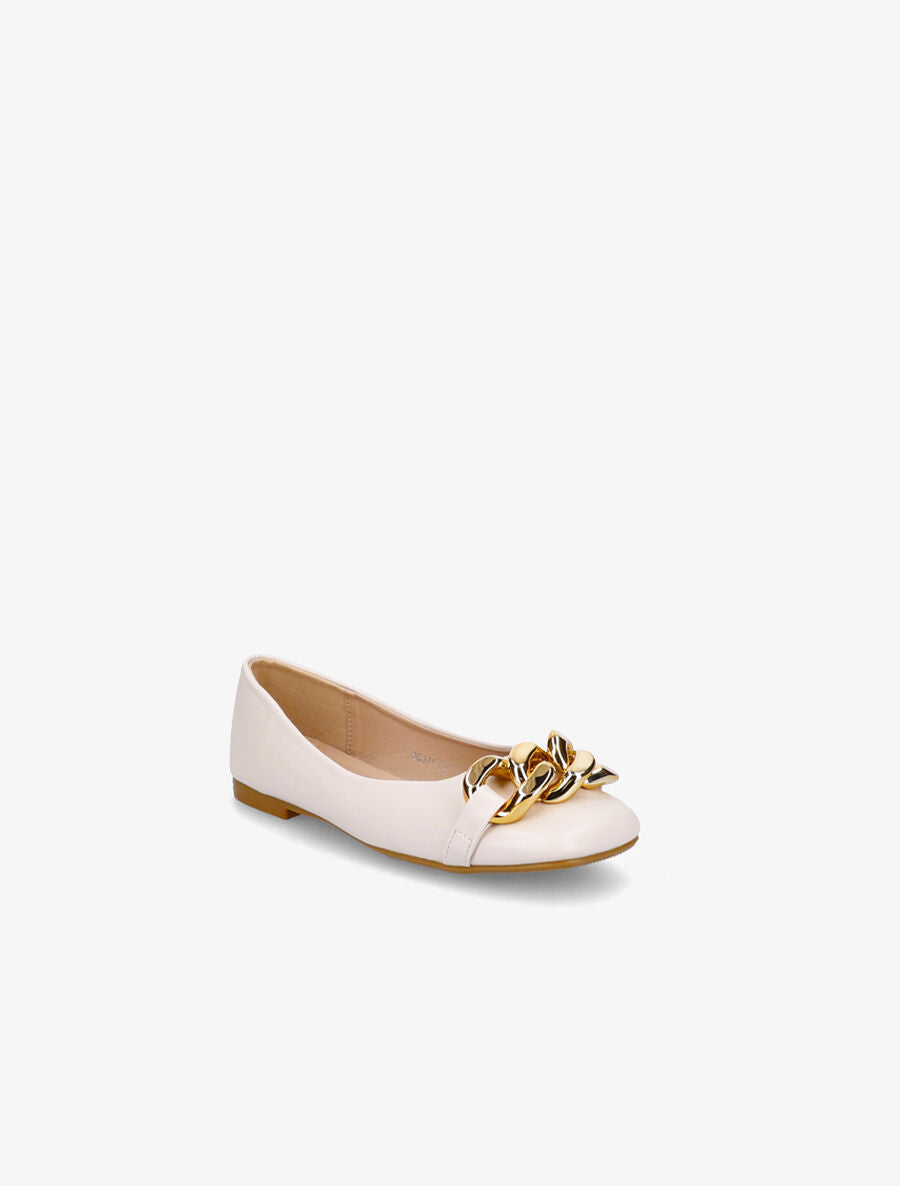 Ballerines en simili à détail chaines - Beige - 2