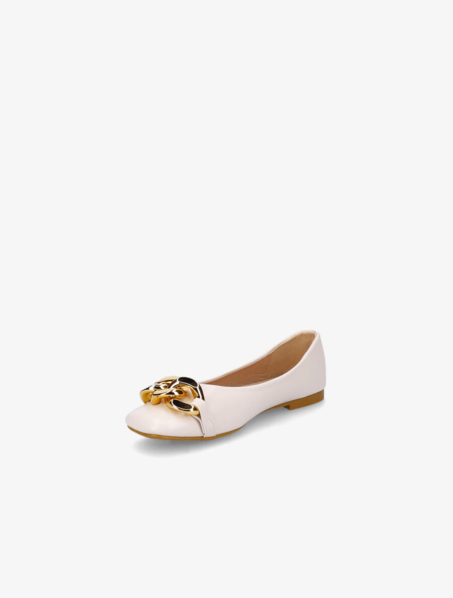 Ballerines en simili à détail chaines - Beige - 3