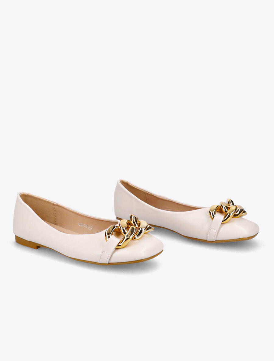 Ballerines en simili à détail chaines - Beige - 4