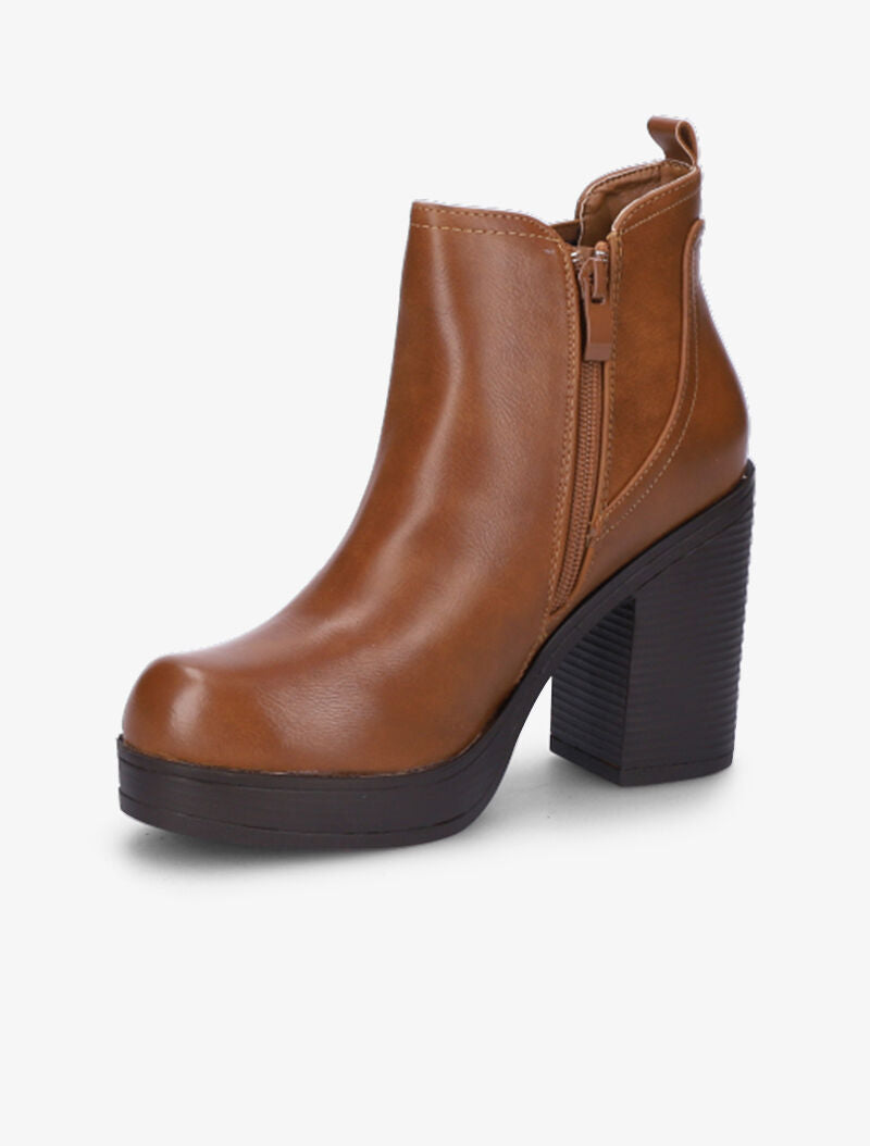 Bottines à plateforme et à ganse élastiquée - Camel - 4