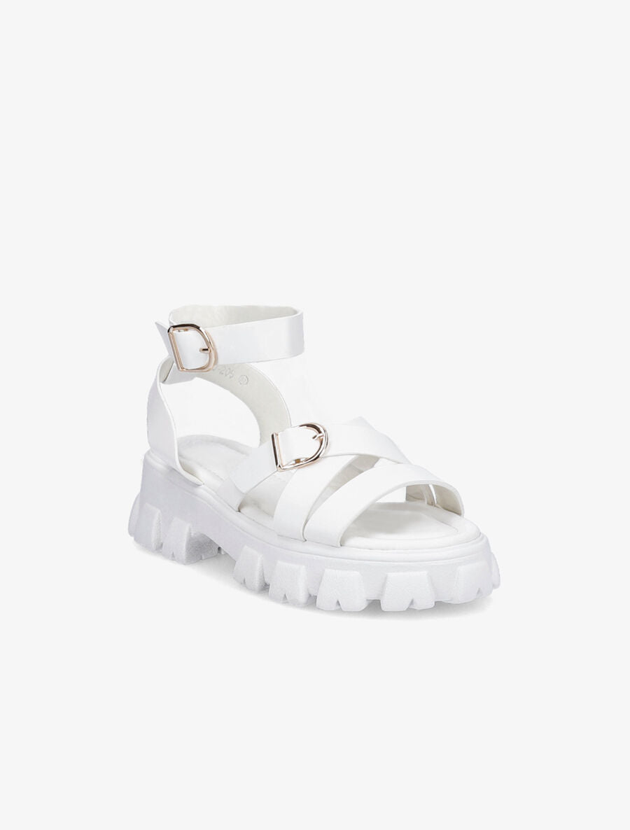 Sandales simili uni à semelles chunky - Blanc - 2