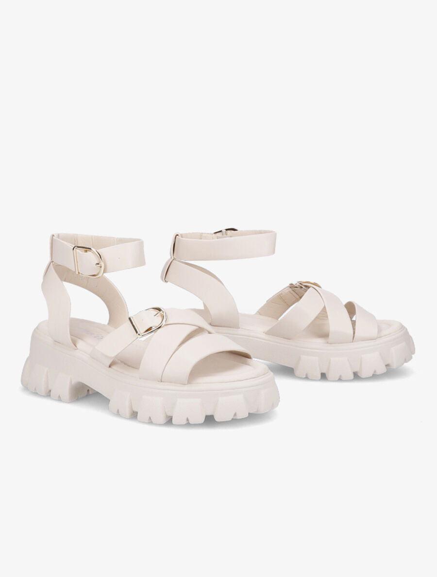 Sandales simili uni à semelles chunky - Beige - 4