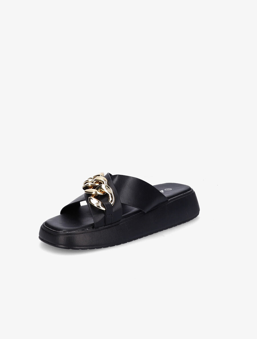 Claquettes à brides croisées et chaîne - Noir - 3