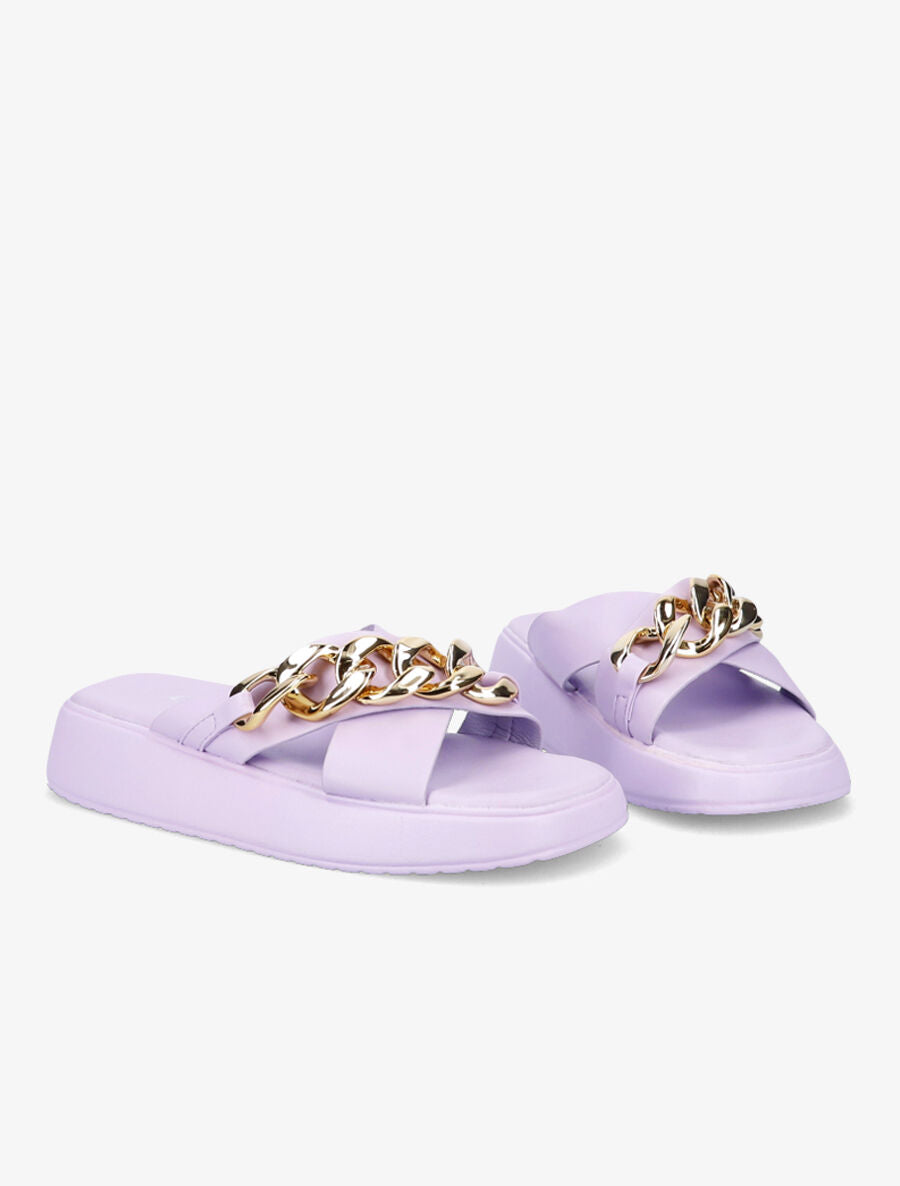 Claquettes à brides croisées et chaîne - Lilas - 4