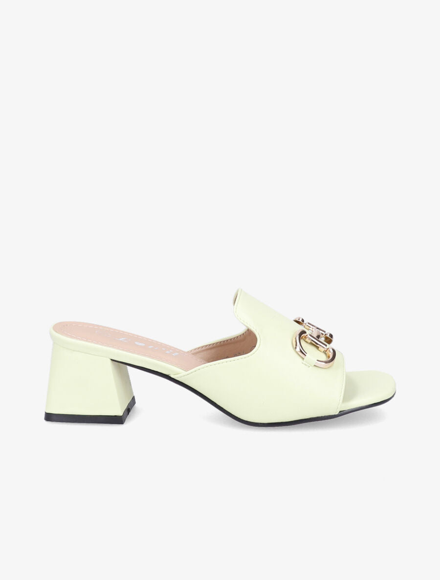 Mules en simili à boucle métallique dorée - Vert clair - 1