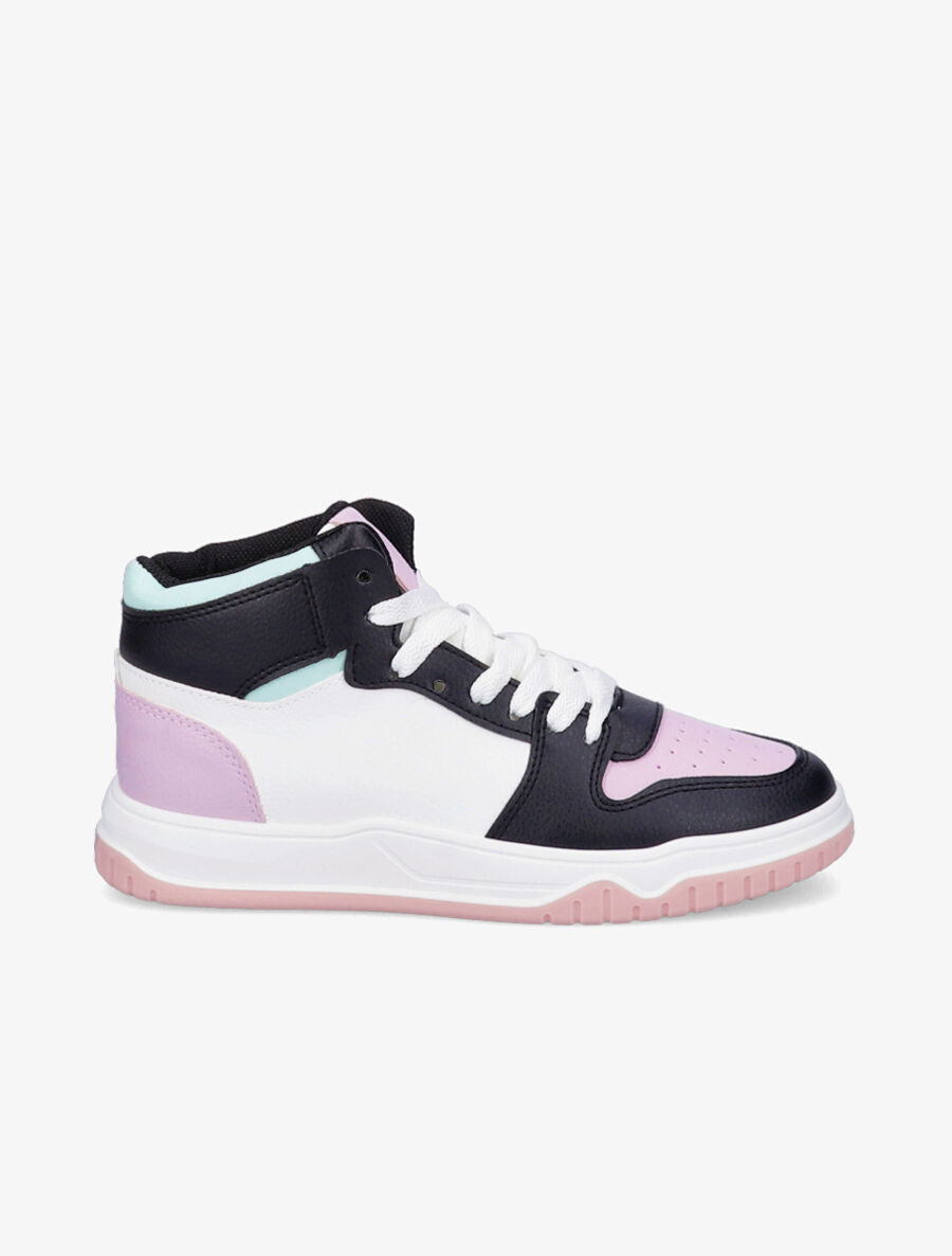 Sneakers montantes en simili à lacets - Lilas - 1
