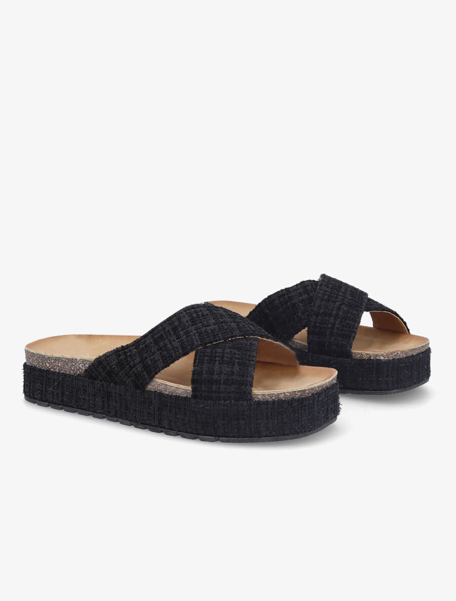 Mules croisées en tweed irisé - Noir - 4