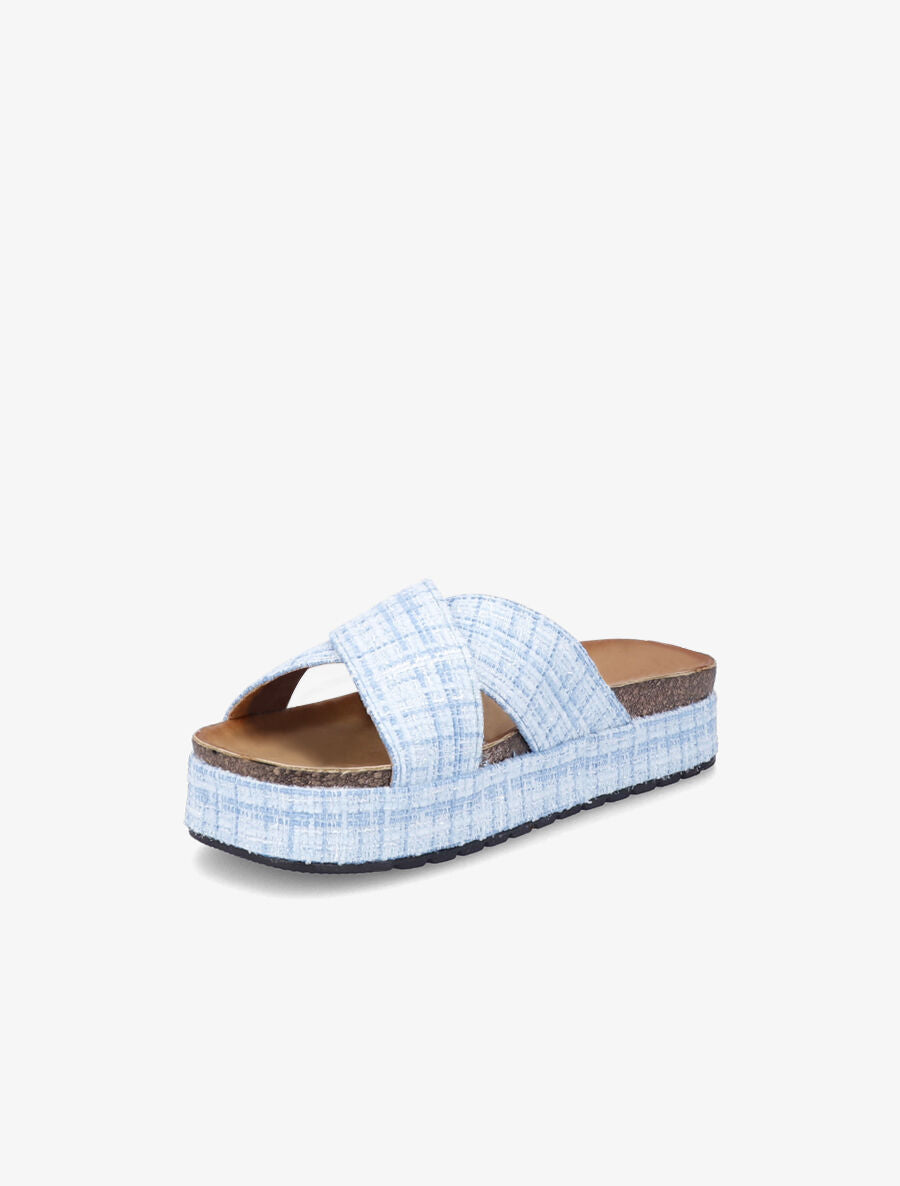 Mules croisées en tweed irisé - Bleu - 3