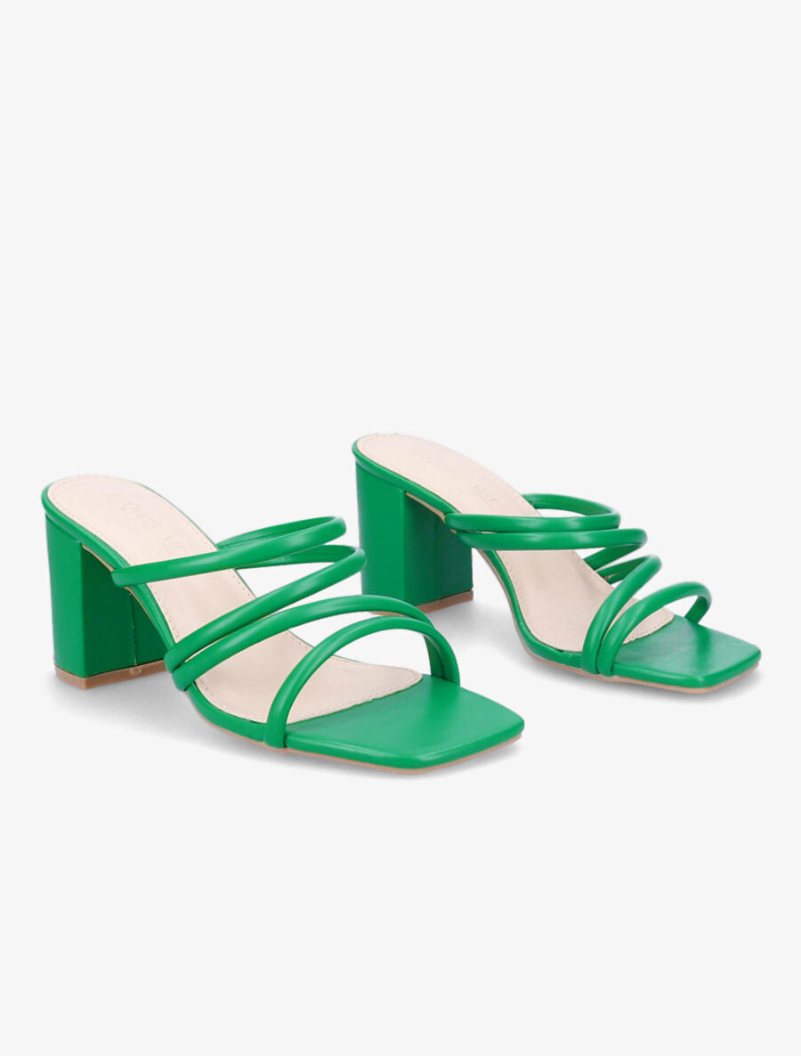 Mules à talons et multi brides - Vert - 4