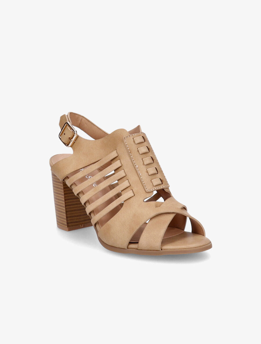 Sandales à talons en simili à ganses croisées et entrelacées - Camel - 2