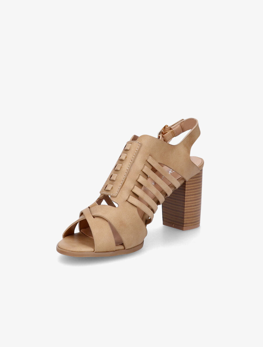 Sandales à talons en simili à ganses croisées et entrelacées - Camel - 4