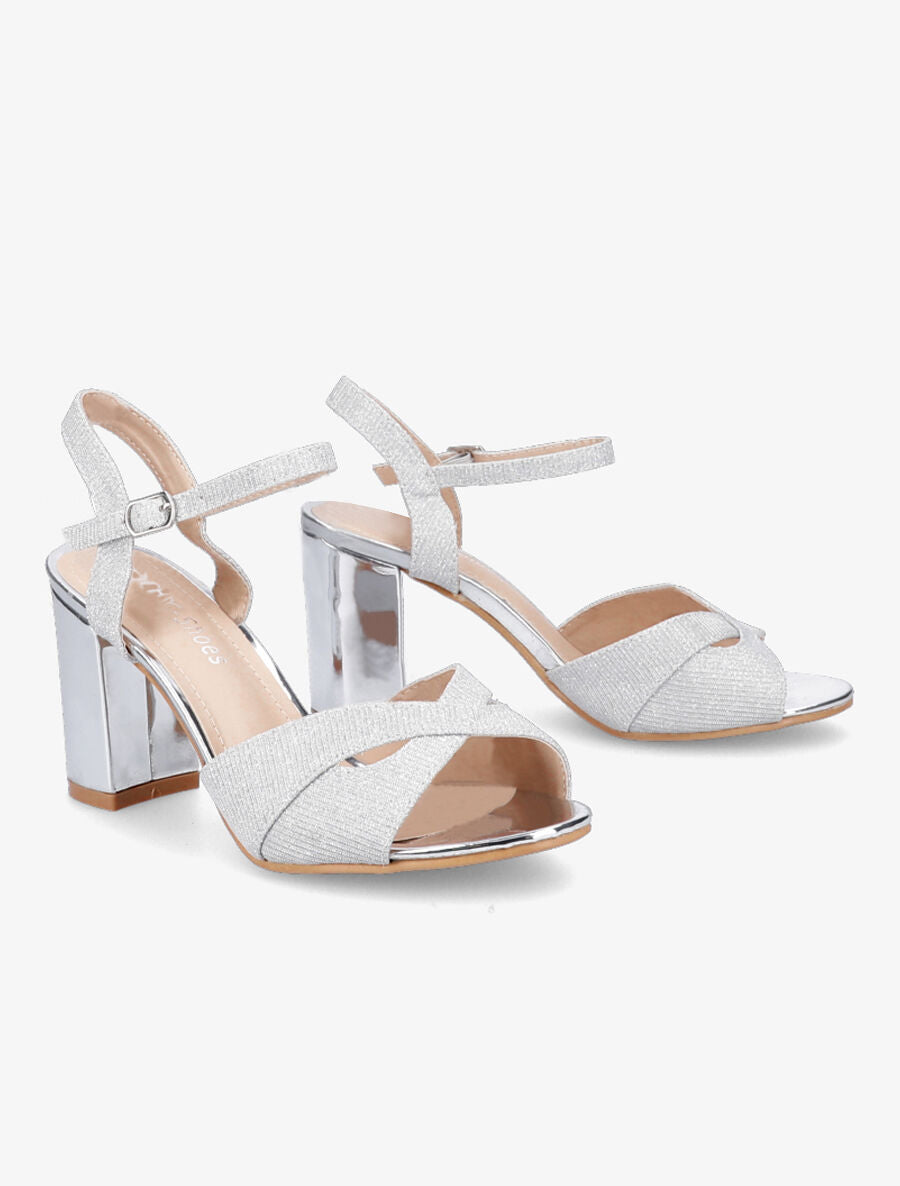 Sandales à brides croisées pailletées - Argent - 4