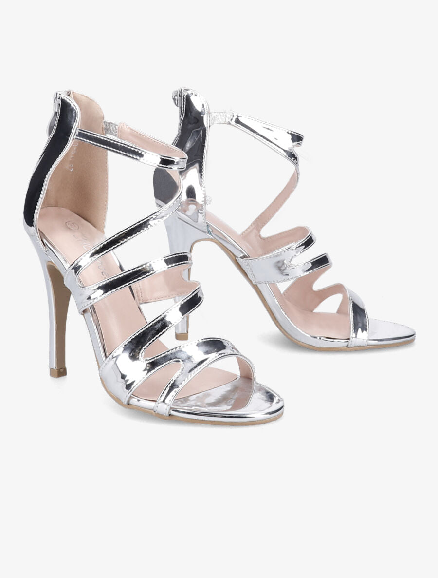 Sandales à talons en simili vernis - Argent - 4