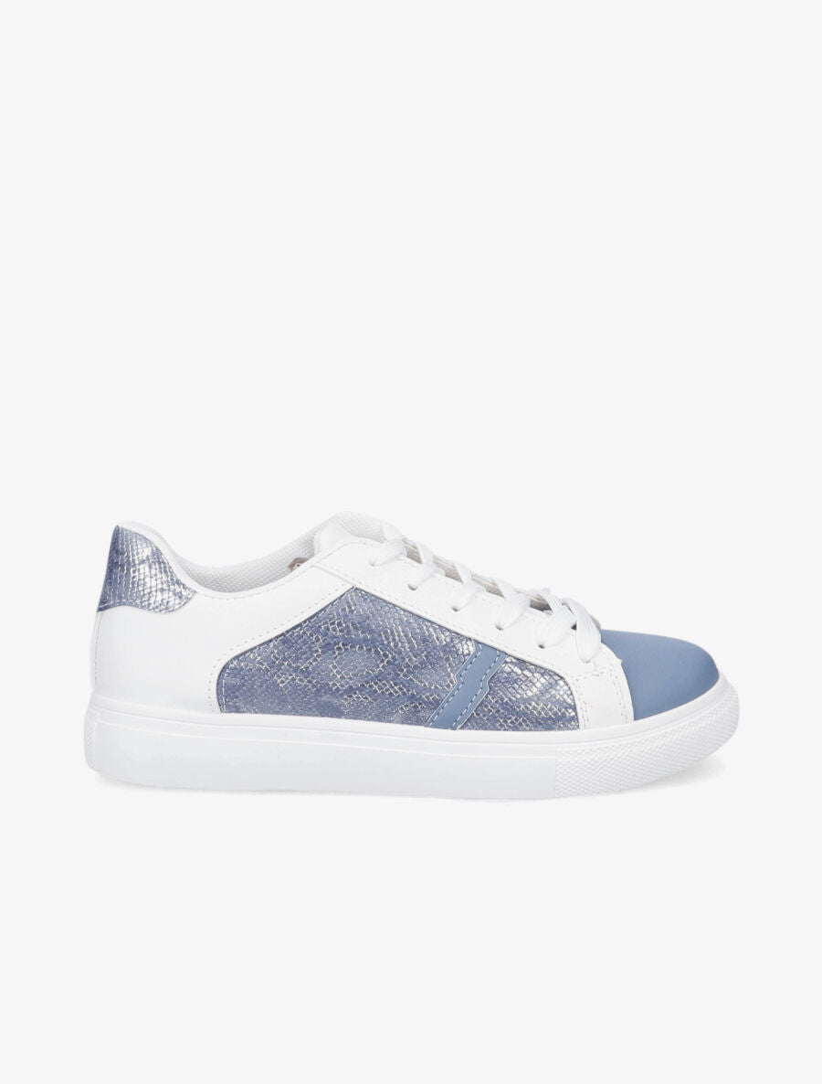 Baskets bi-matière effet python irisé - Blanc/bleu - 5